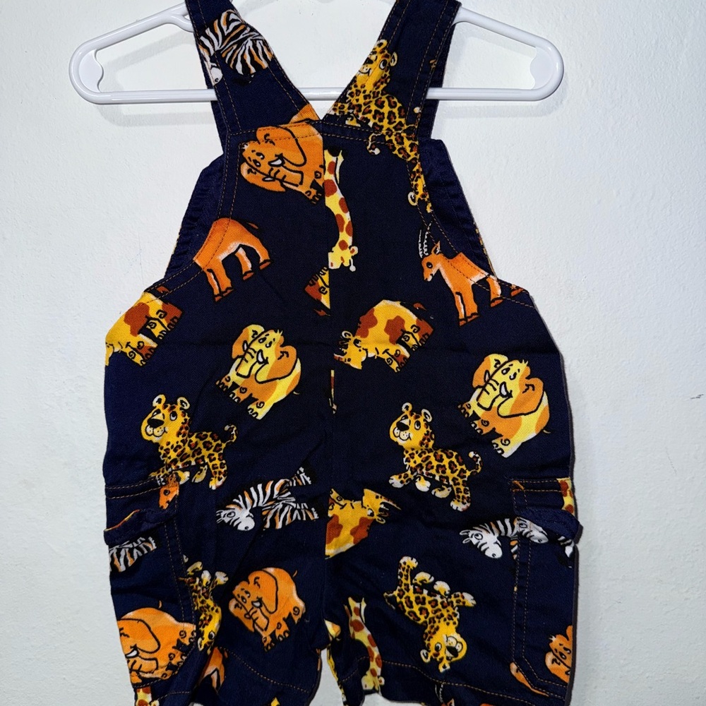 Navy Blue Animal Print Overalls - Picture 2 of 3
